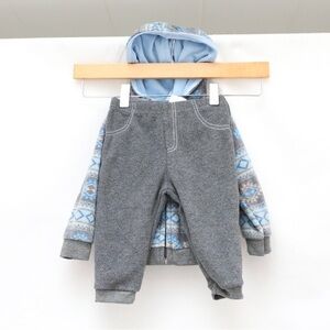 Monkey Bars set of fleece hoodie jacket and pants blue grey infant boy child